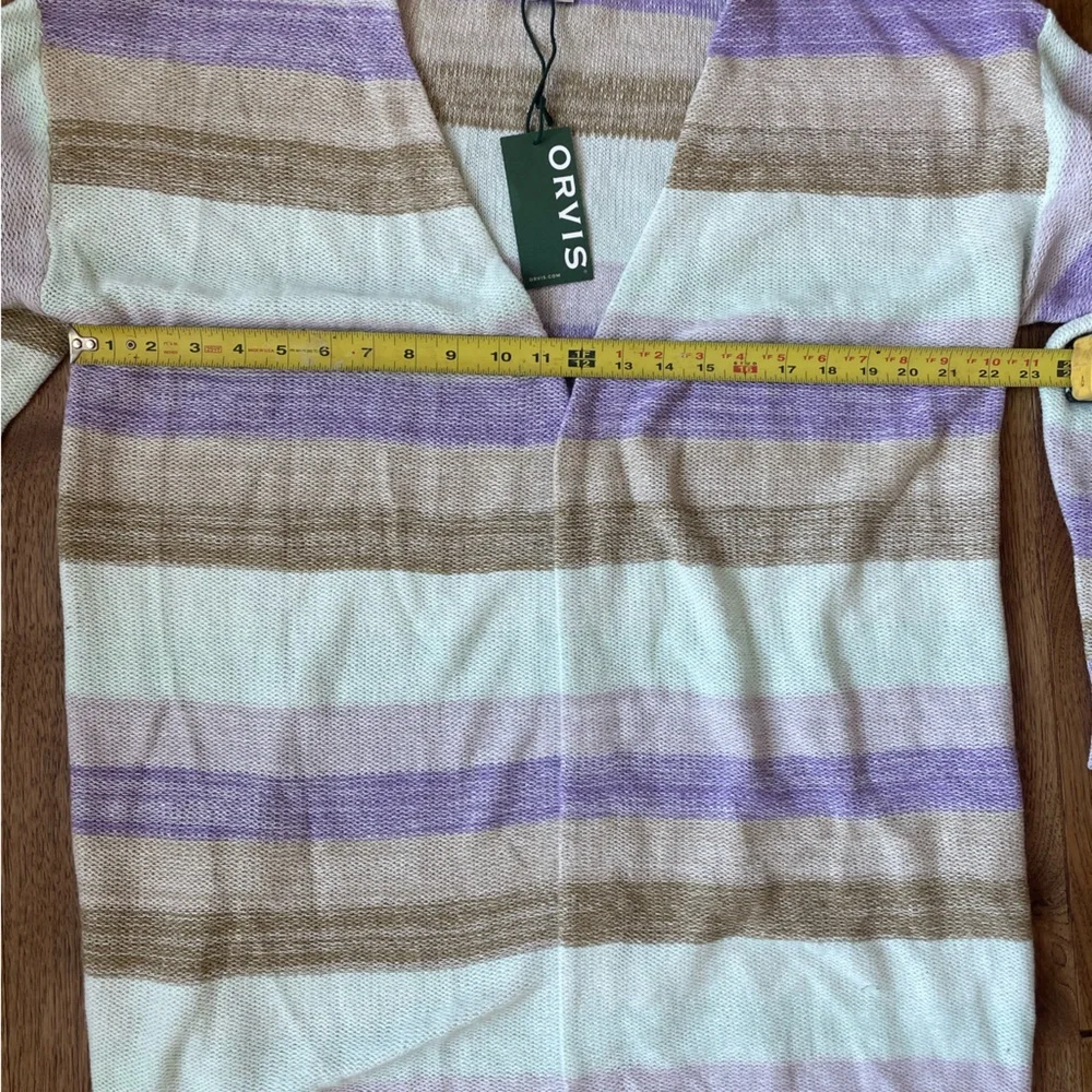 NWT Orvis Linen/Cotton Blend Striped Open Cardigan Women Sz L Purple Boho Casual
